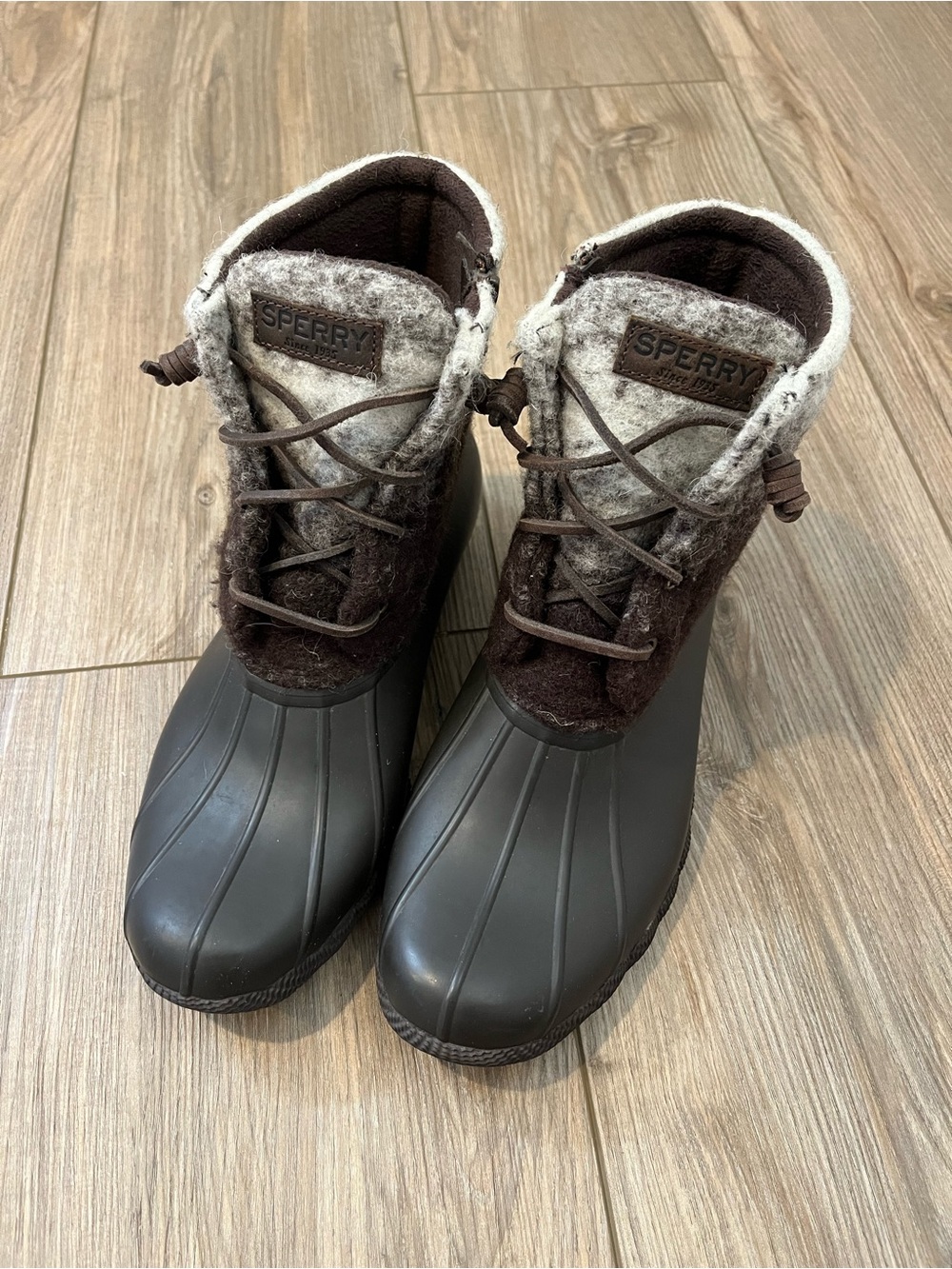 SPERRY Top Sider Ombre Saltwater Rain Zip Rubber Duck Boots Brown 9.5